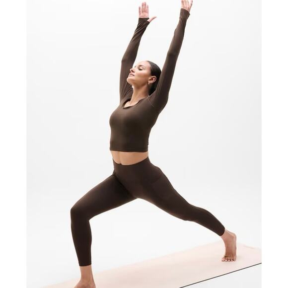 Athleta Salutation Stash High Rise 7/8 Leggings Brown Truffle EUC Size S Petite - Picture 5 of 9